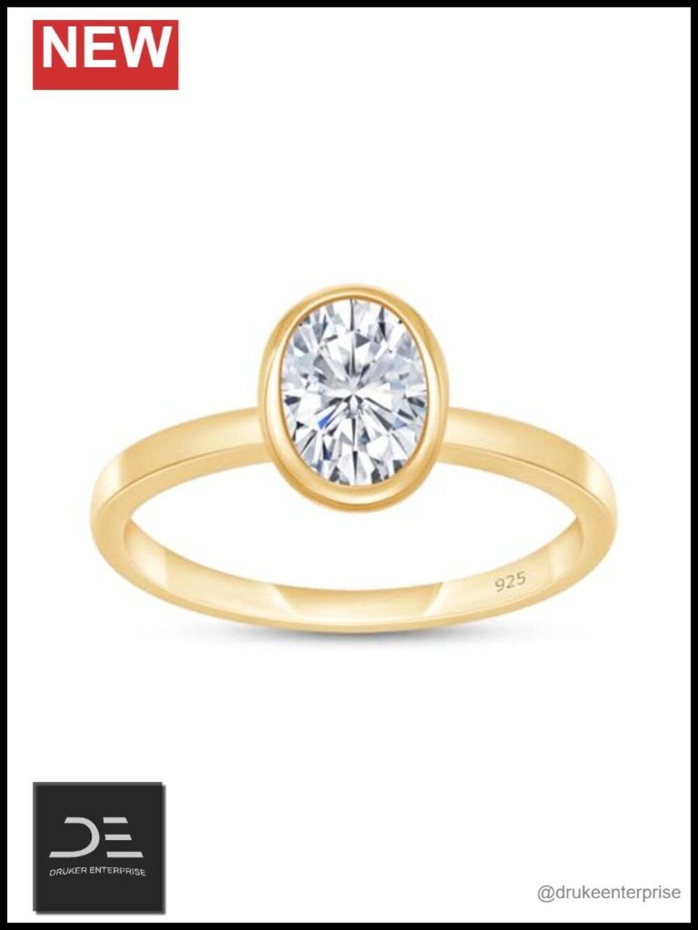Moissanite Solitaire Engagement Ring 14K Yellow Gold Plated 925 Sterling Silver